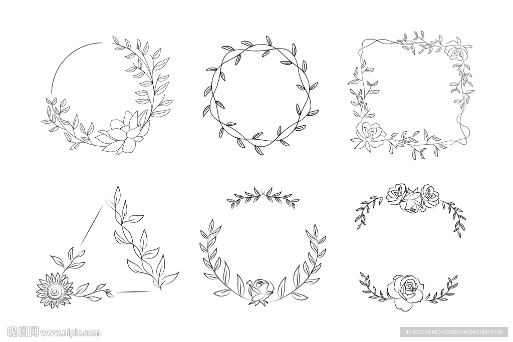 黑白绿植花卉花框