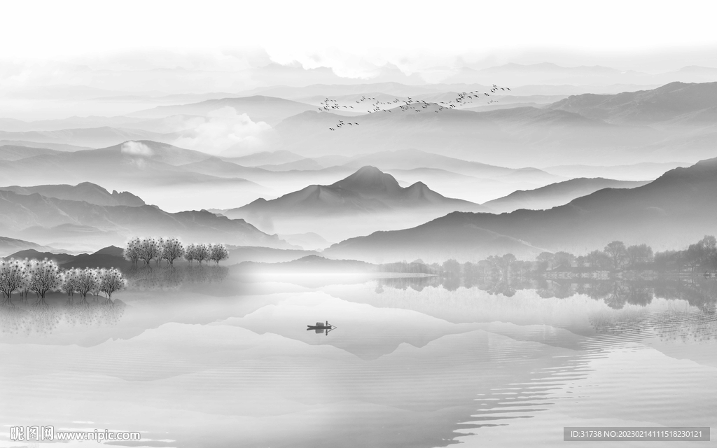 意境水墨山水画