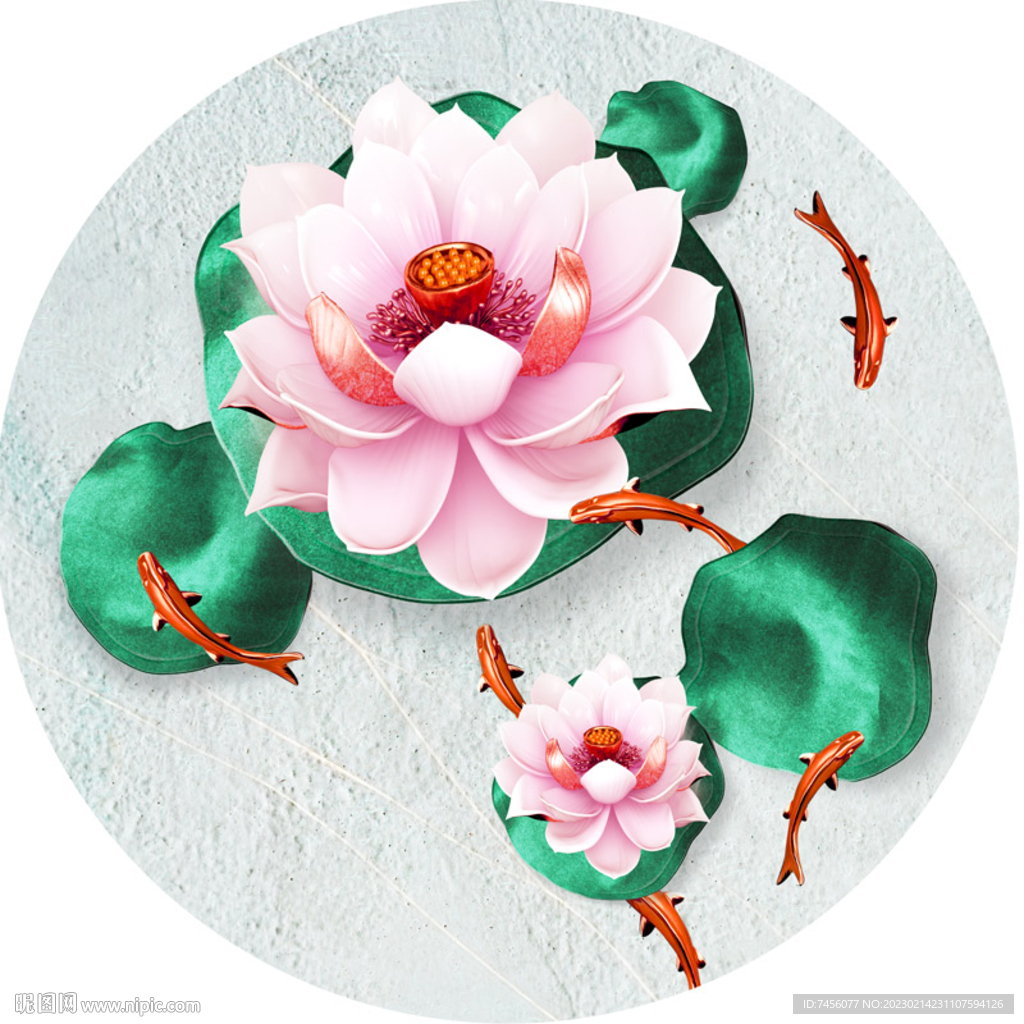 莲花游鱼时尚圆形挂画装饰画