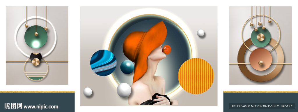 现代简约装饰画轻奢装饰画三联画