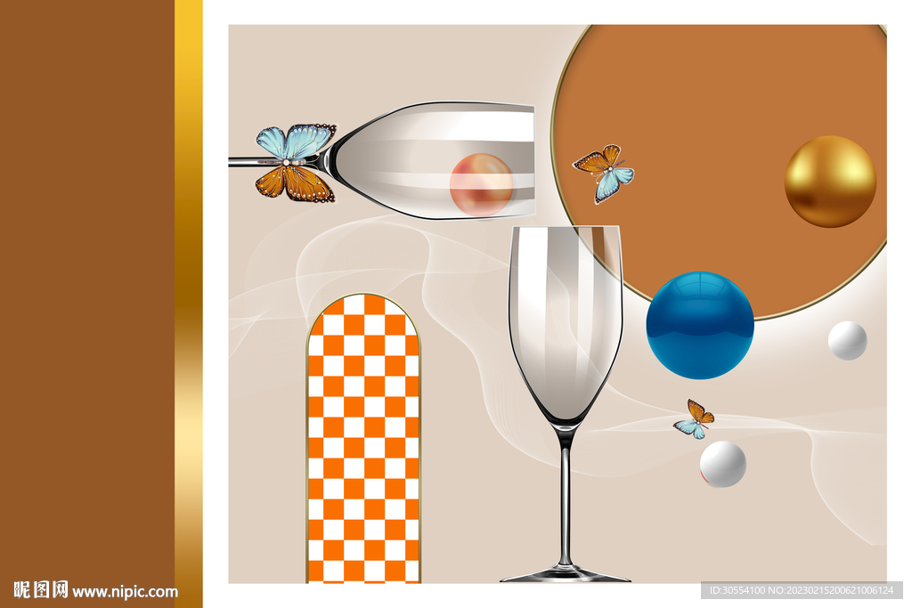 轻奢酒杯餐厅装饰画图片