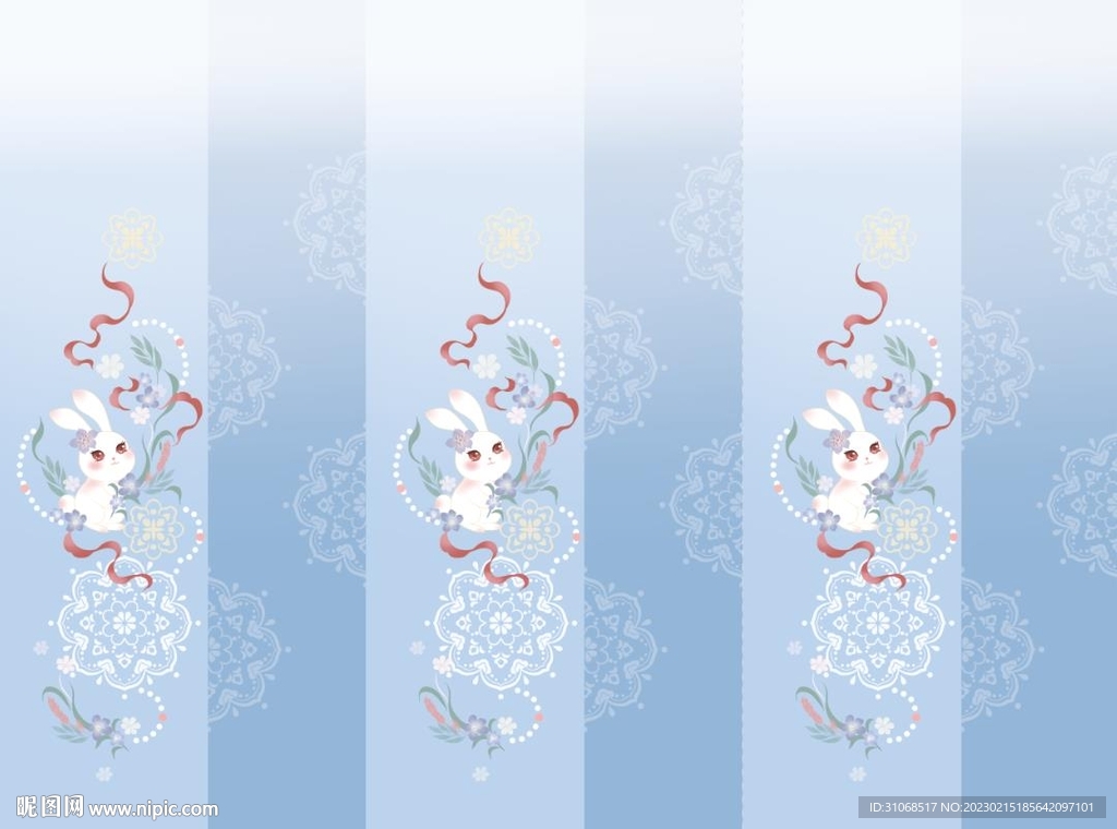 汉服蓝色渐变兔子