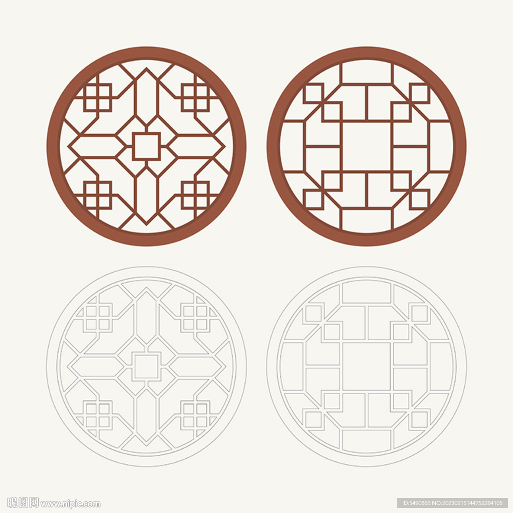 圆形窗花格 花窗 中式图案