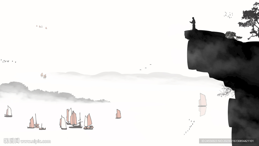 禅境水墨山水画