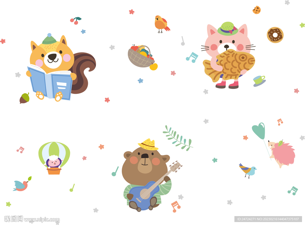 卡通松鼠 小猫 熊