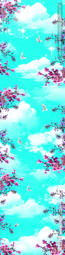 樱花 蓝天白云竖版
