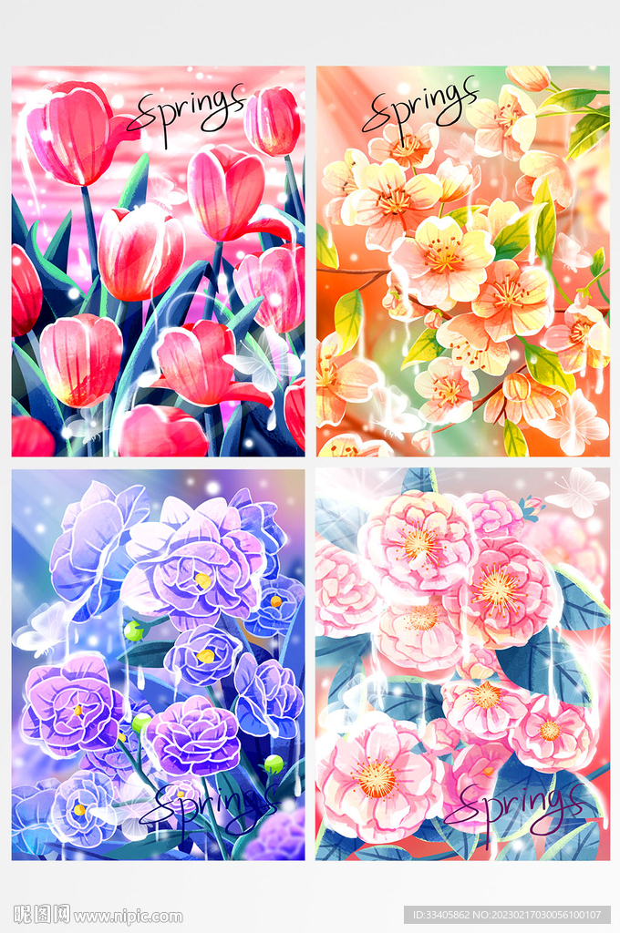 明亮糖果色花卉春天雨水惊蛰春分