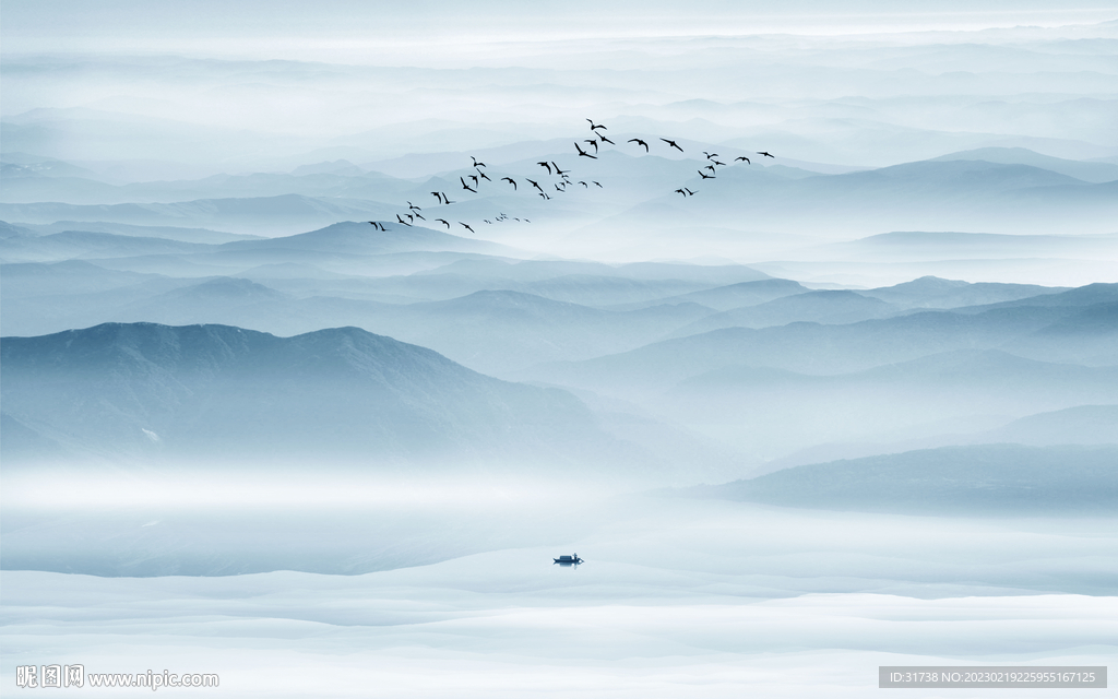 意境水墨山水画背景墙