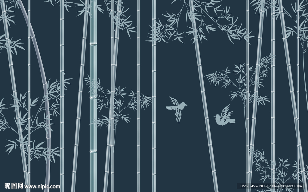 新中式手绘竹报平安背景墙