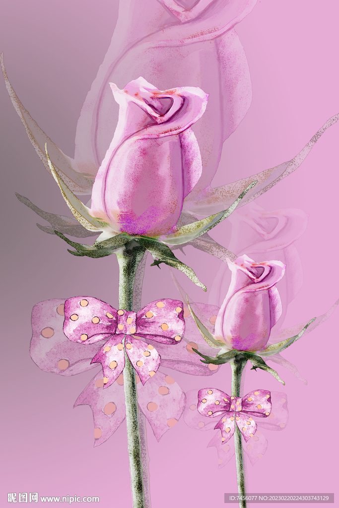 唯美粉色玫瑰花束挂画装饰画