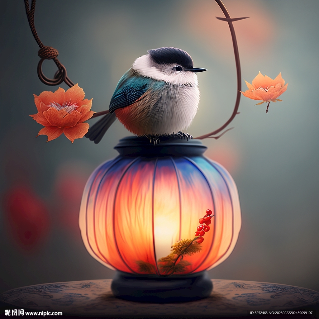 手绘小鸟花鸟图