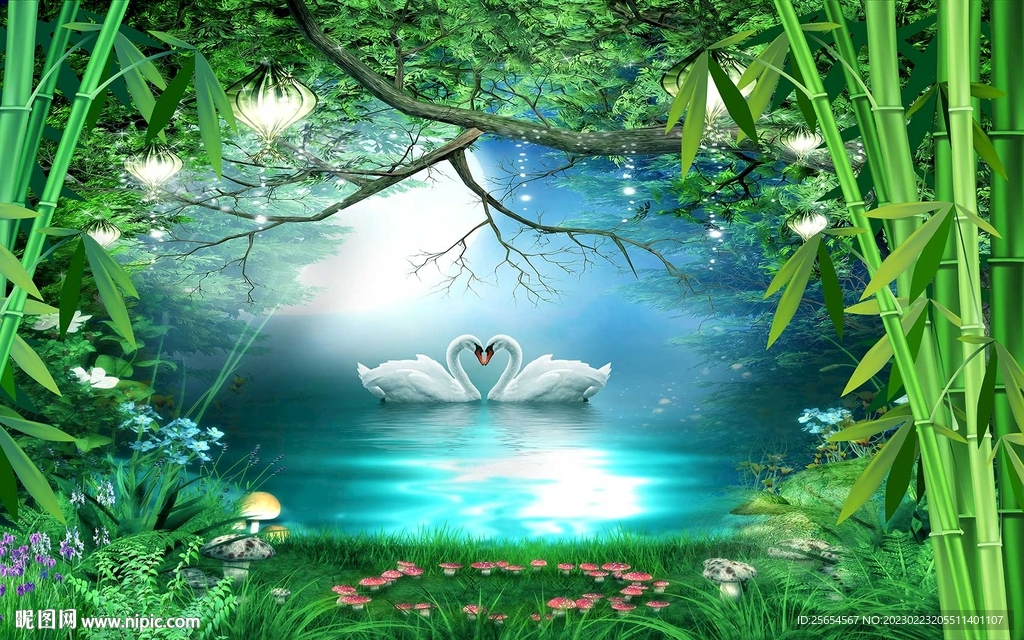 梦幻竹林电视背景墙