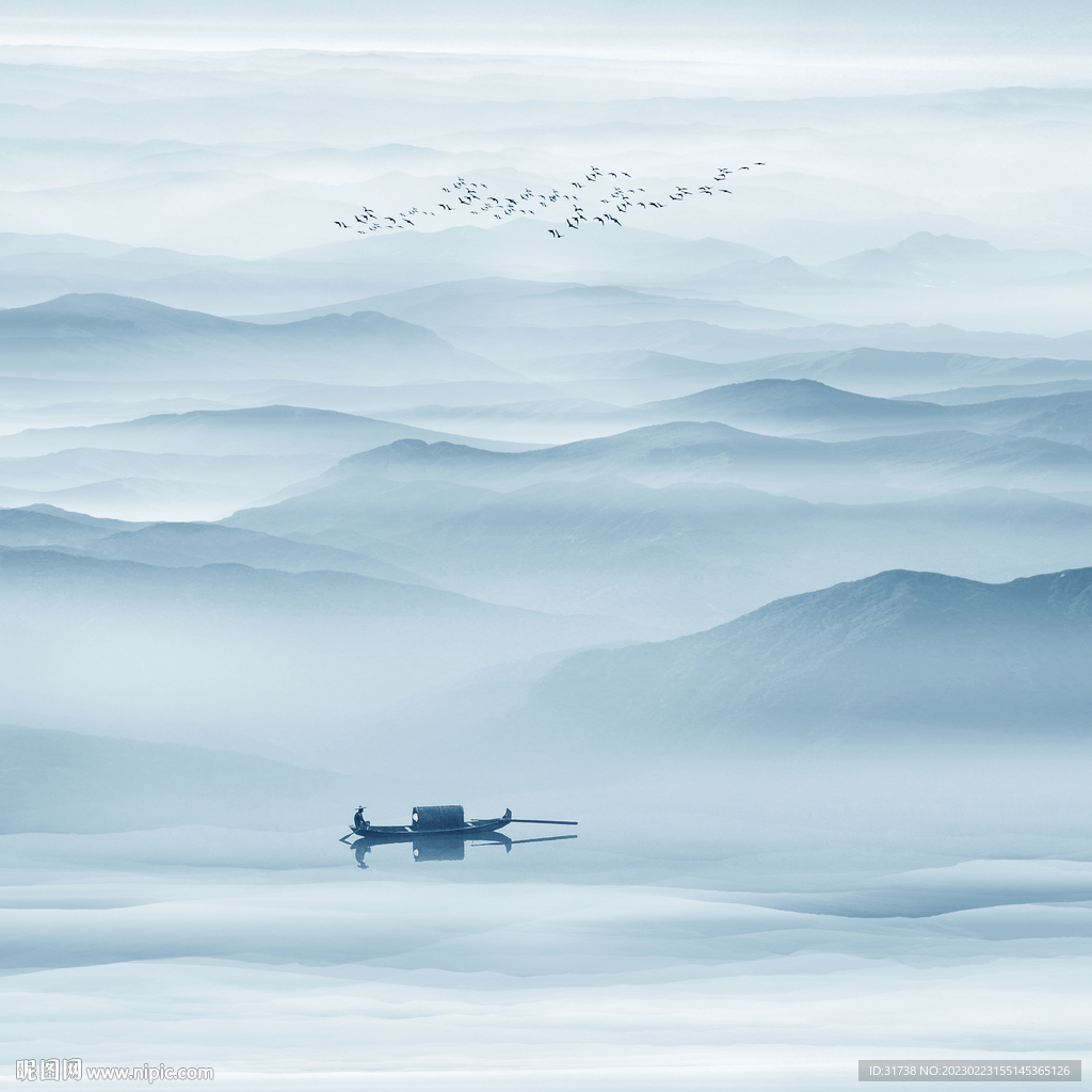 中式酒店水墨山水画背景墙