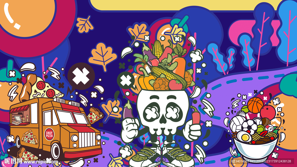 创意美食插画背景