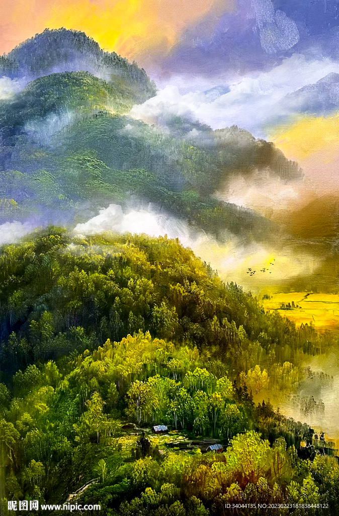 风景油画山水画