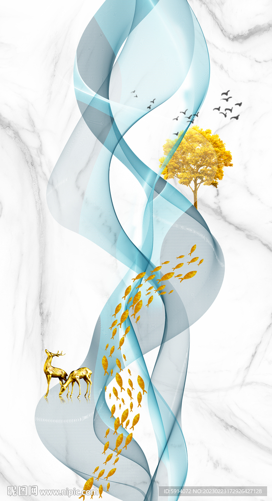 灰白根大理石玄关背景墙抽象弧线