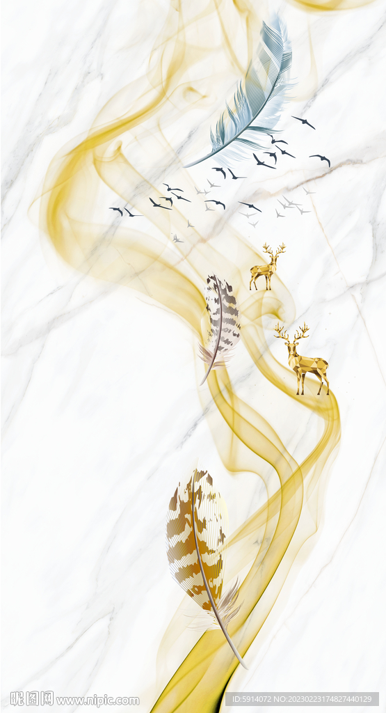 灰白根大理石玄关背景墙抽象弧线