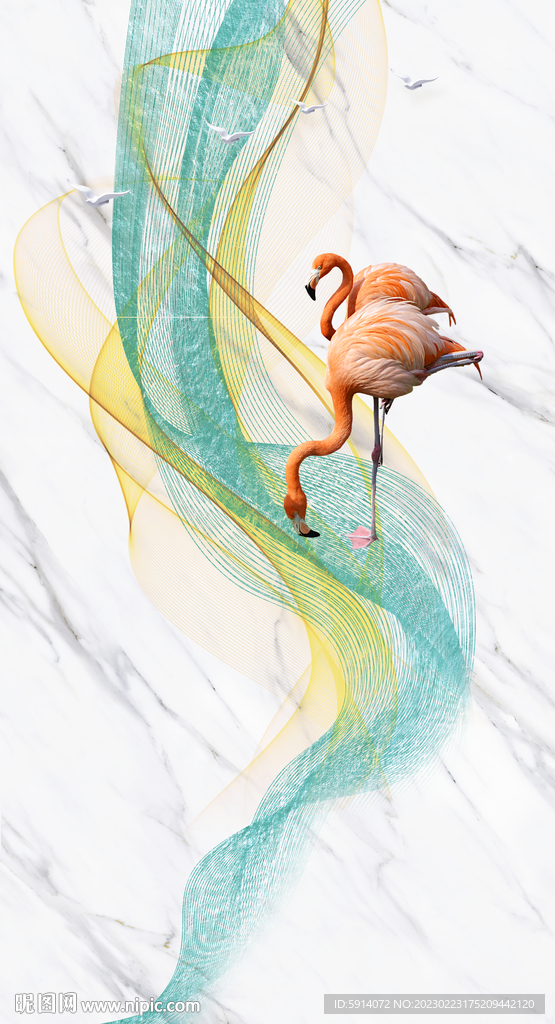 灰白根大理石玄关背景墙抽象弧线