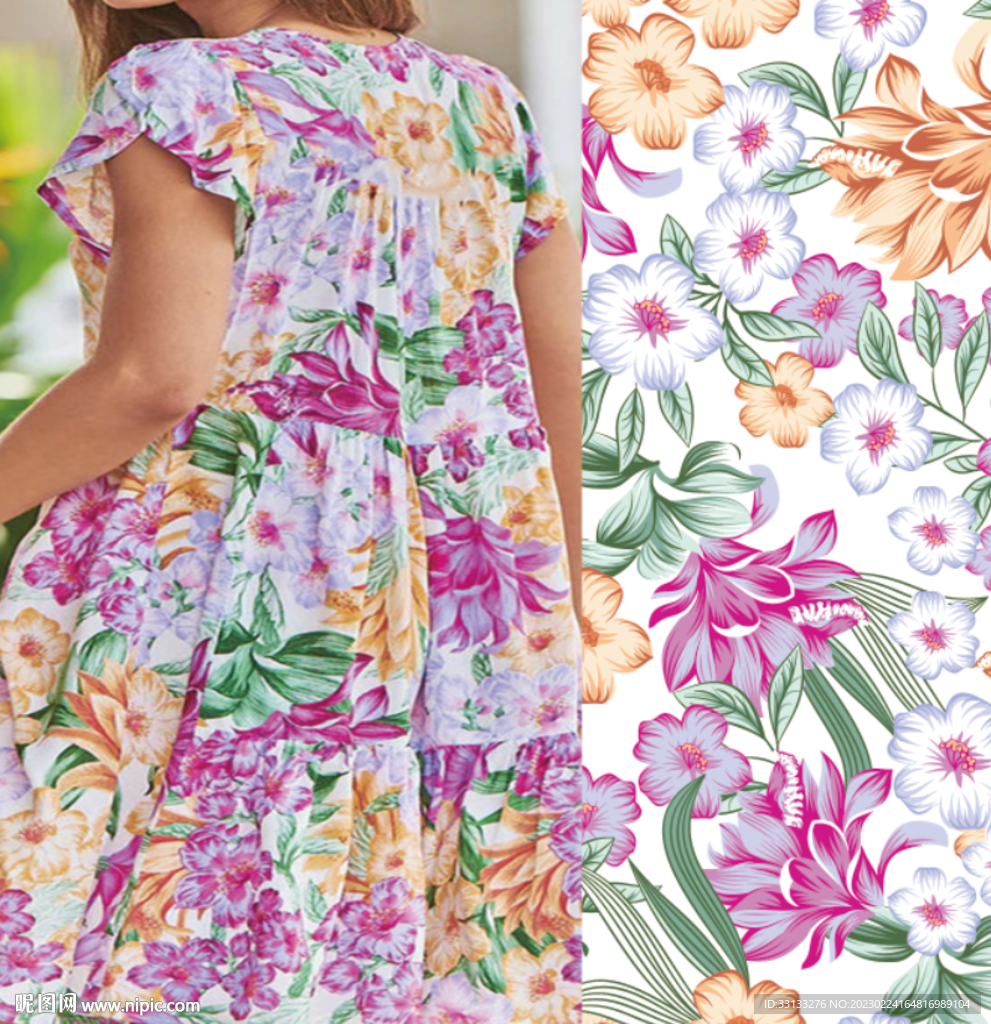 大牌 乱花 数码印花 大花 