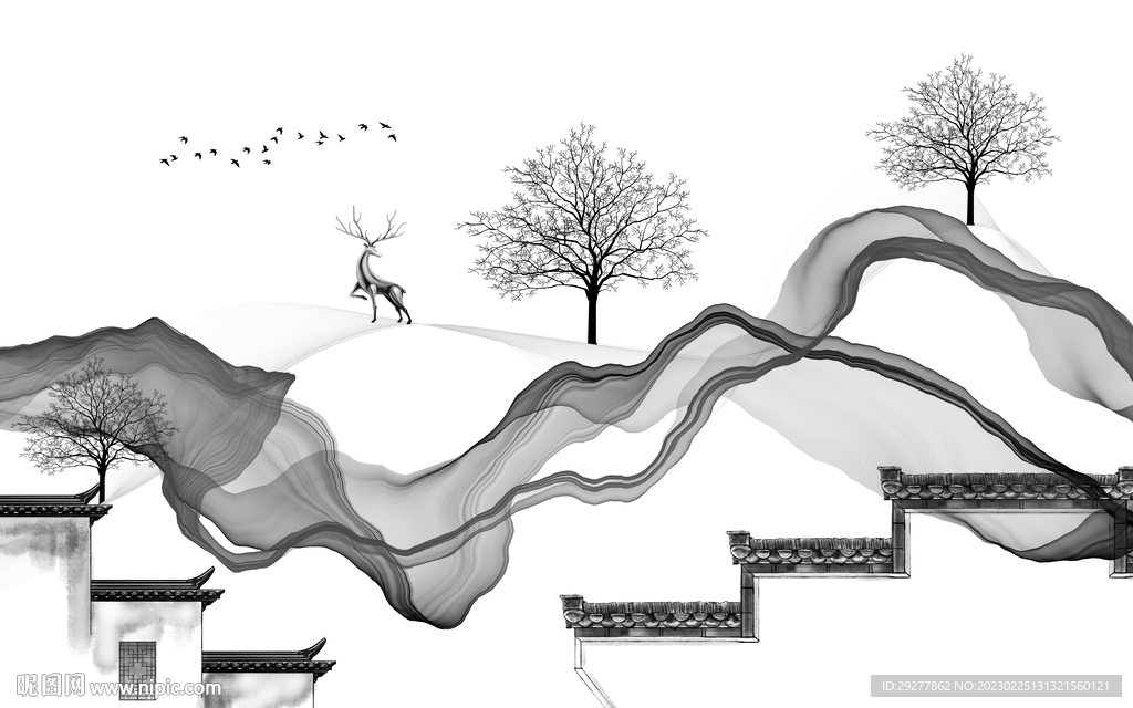 高清 灰色爆款山水 TIf分层