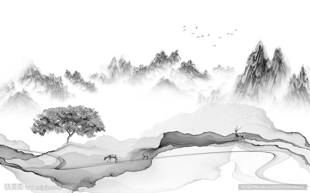 电视 中式灰色山水 TIf分层