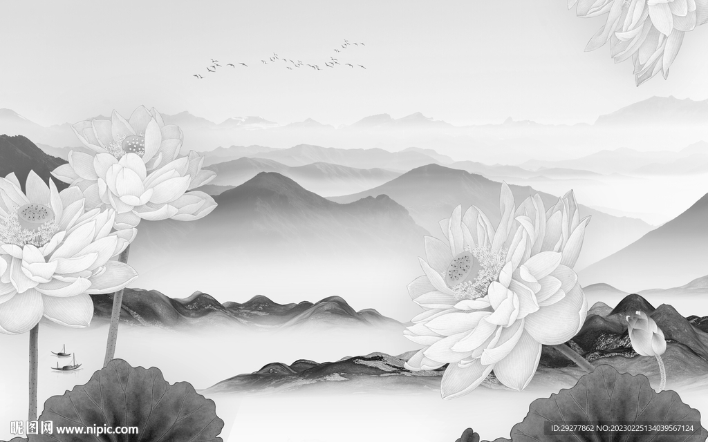 意境 中式灰色山水 TIf分层