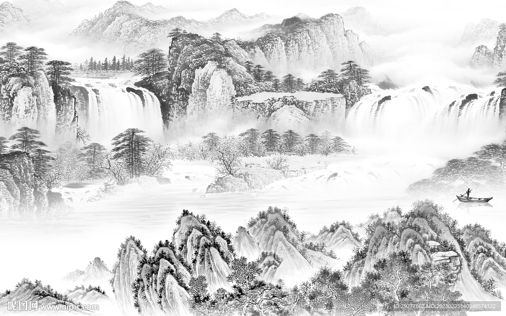 最新 中式灰色山水 TIf分层