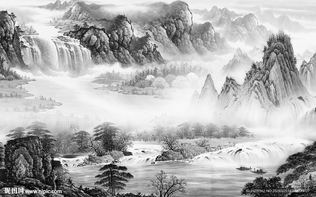 人气 中式灰色山水 TIf分层