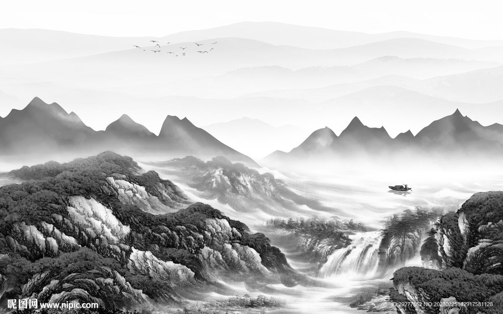 大气 中式灰色山水 TIf分层