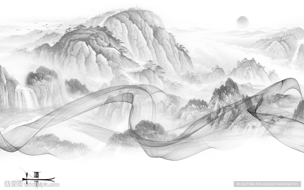 人气 意境灰色山水 TIf分层