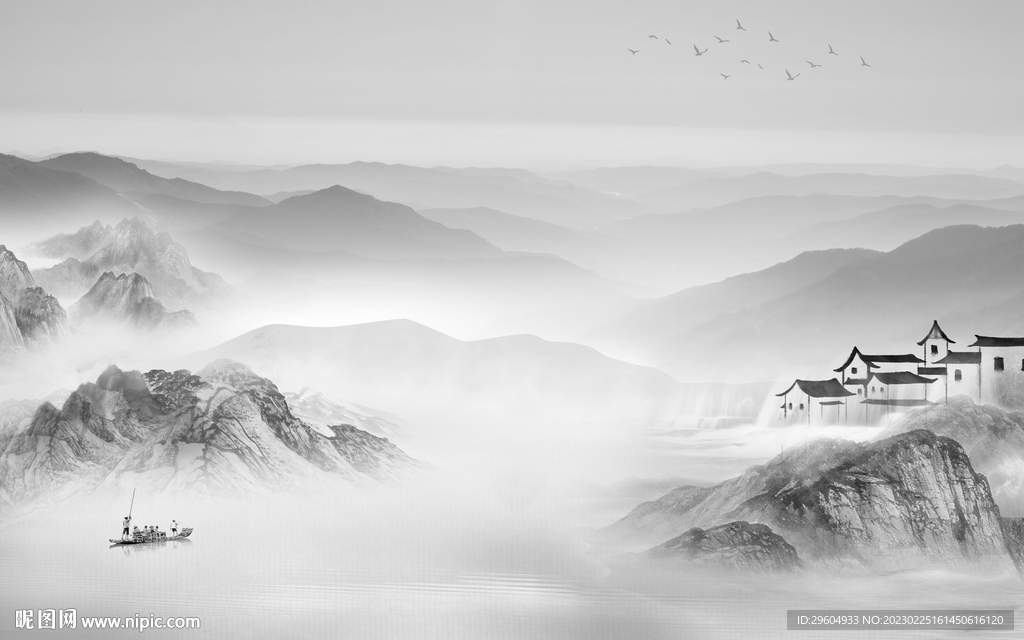 简约 高清灰色山水 tIf分层