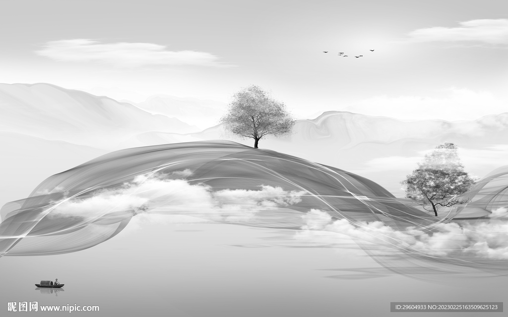 新款 高清灰色山水 tIf分层