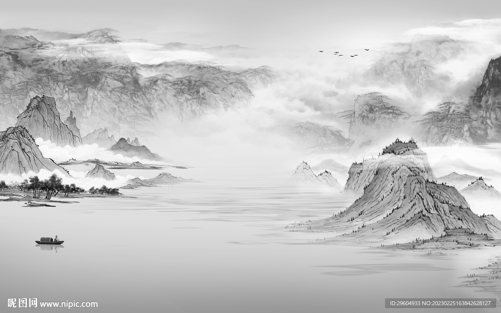 客厅 高清灰色山水 tIf分层