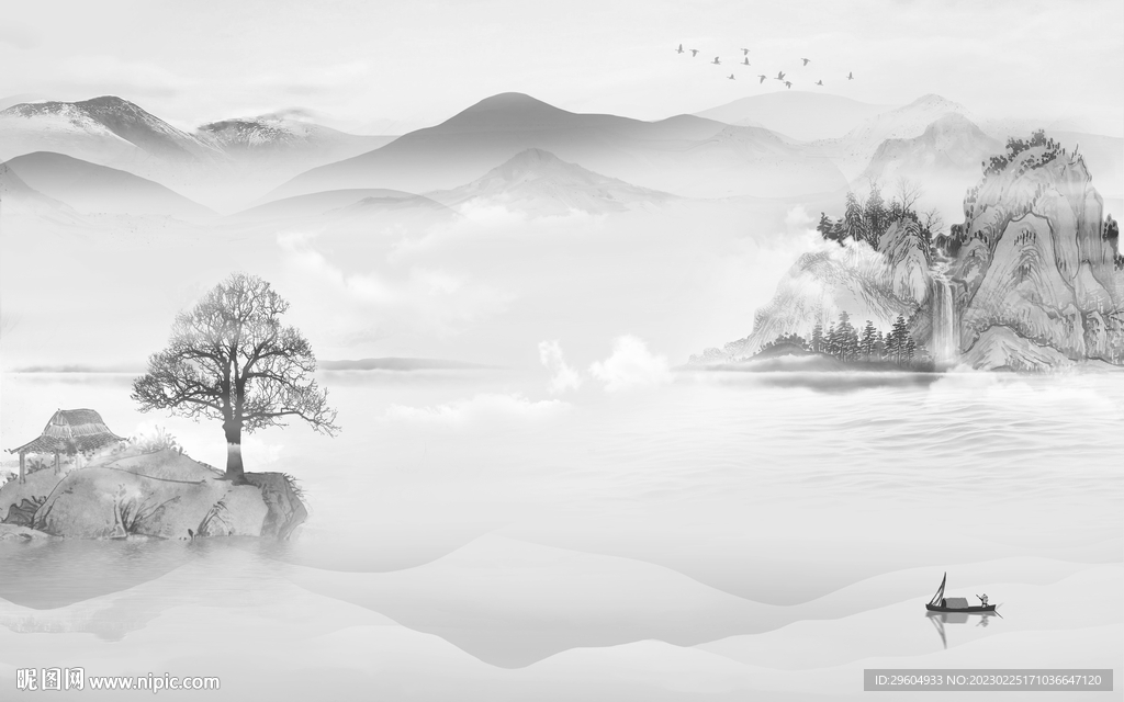 爆款 灰色人气山水 TIf分层