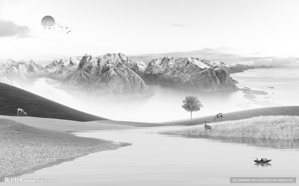 简约 灰色人气山水 TIf分层