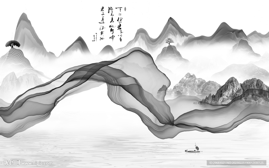 线条 最新灰色山水 Tif分层