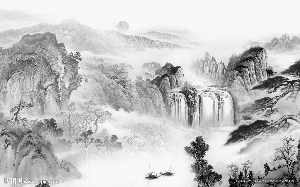 高清 高雅灰色山水 Tif分层