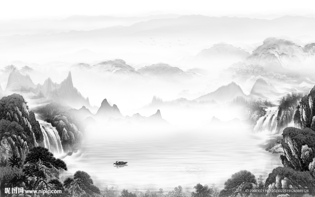 最新高雅灰色山水 Tif分层 