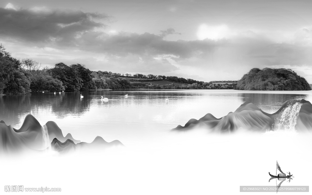 高端 高雅灰色山水 Tif分层