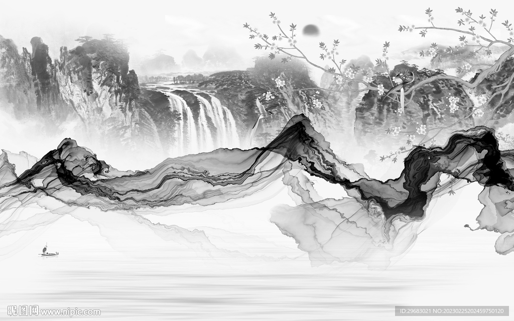 极简 最新灰色山水 Tif分层