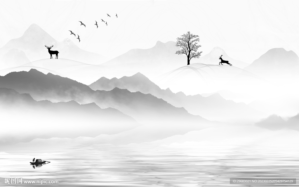 客厅 最新灰色山水 Tif分层