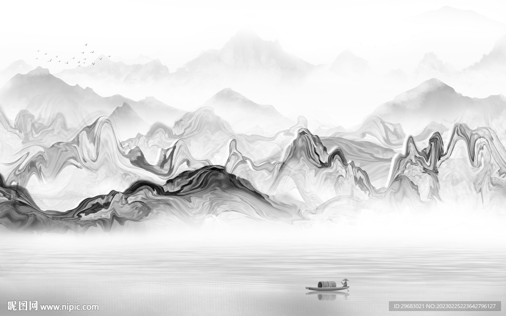 高清 最新灰色山水 Tif分层