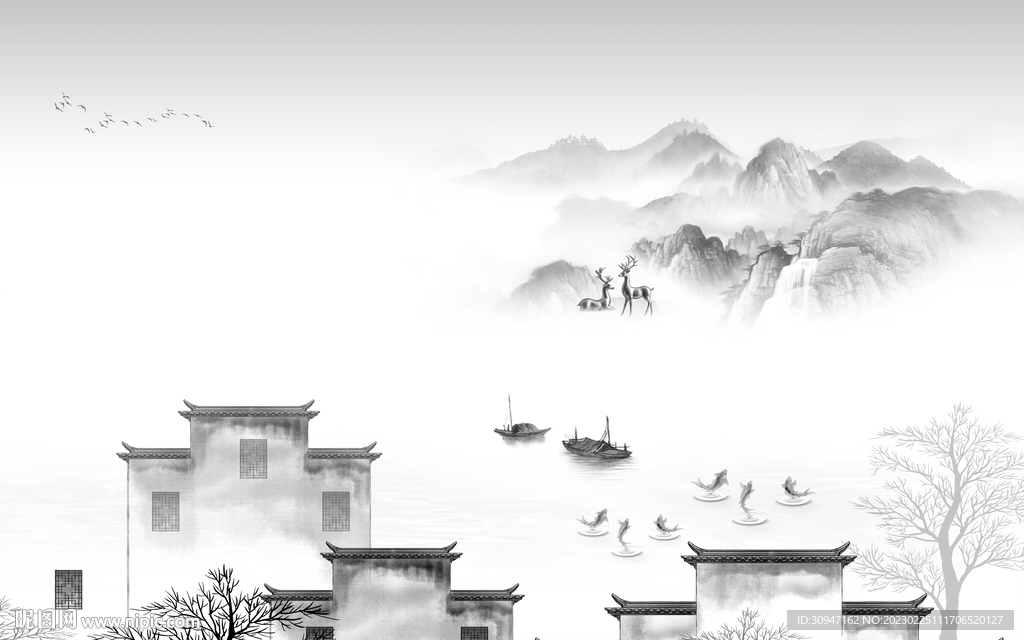 现代 爆款灰色山水 TiF分层