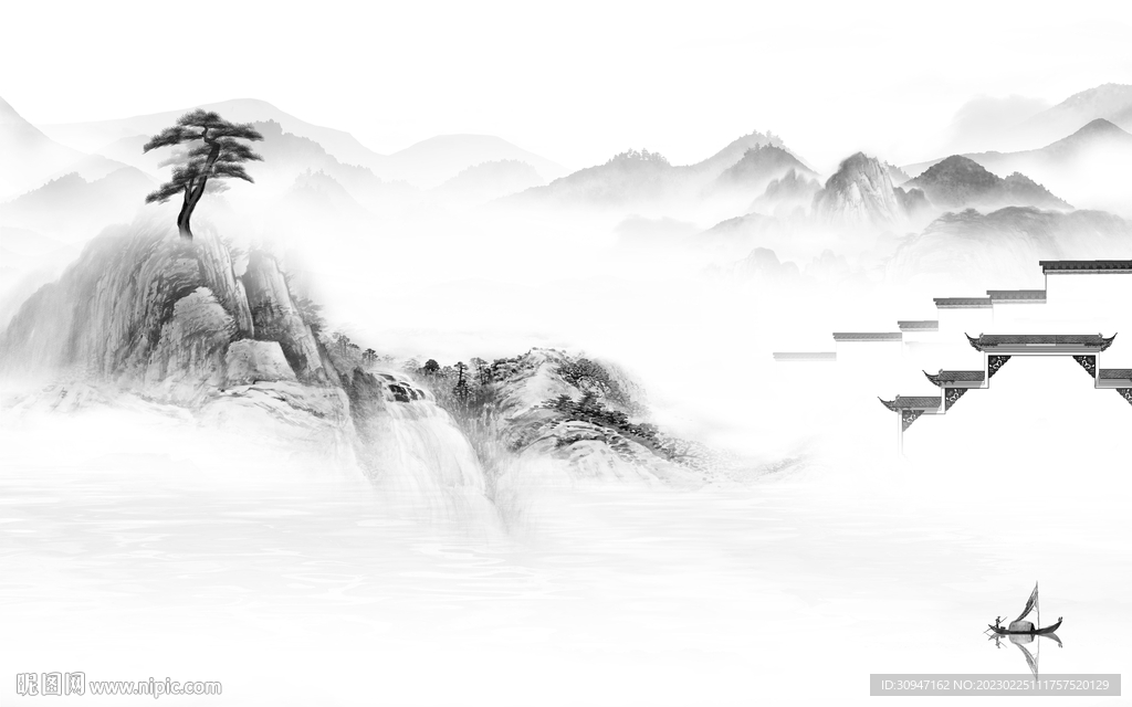 大气 爆款灰色山水 TiF分层