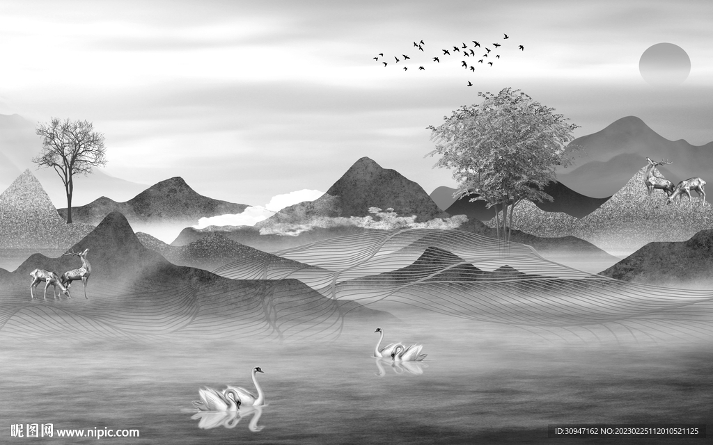 客厅 最新灰色山水 TiF分层