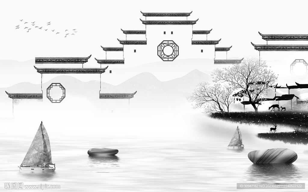 极简 最新灰色山水 TiF分层