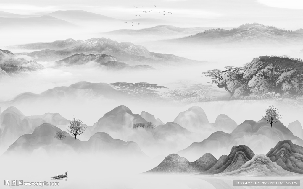 清晰 高端灰色山水 TiF分层