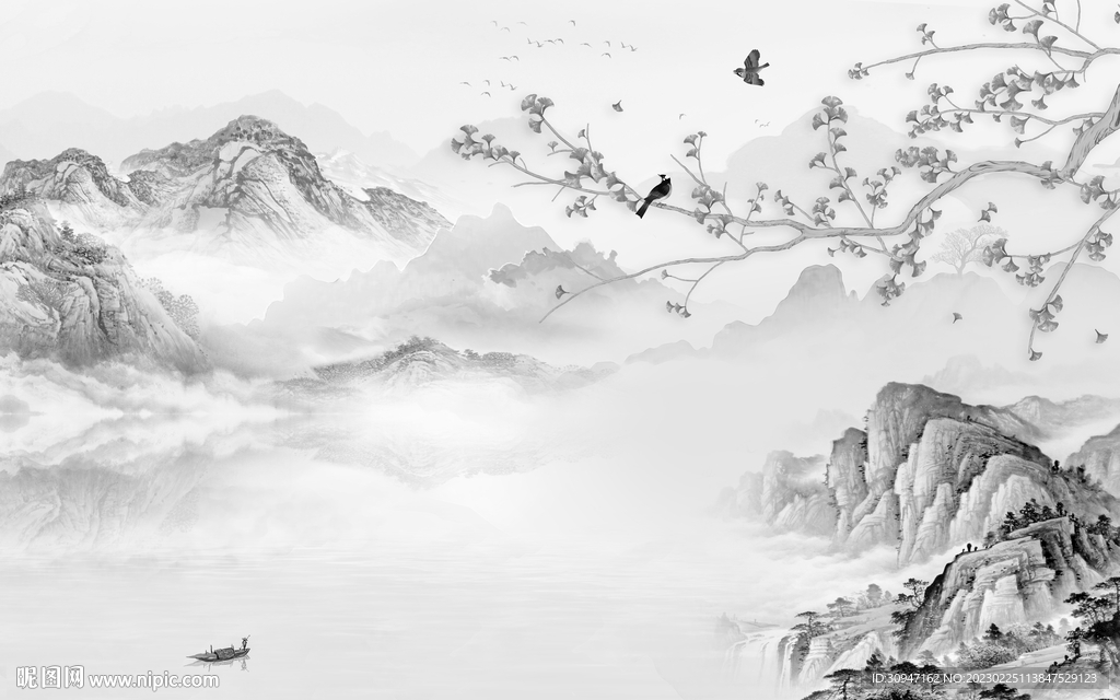 花鸟 最新灰色山水 TiF分层