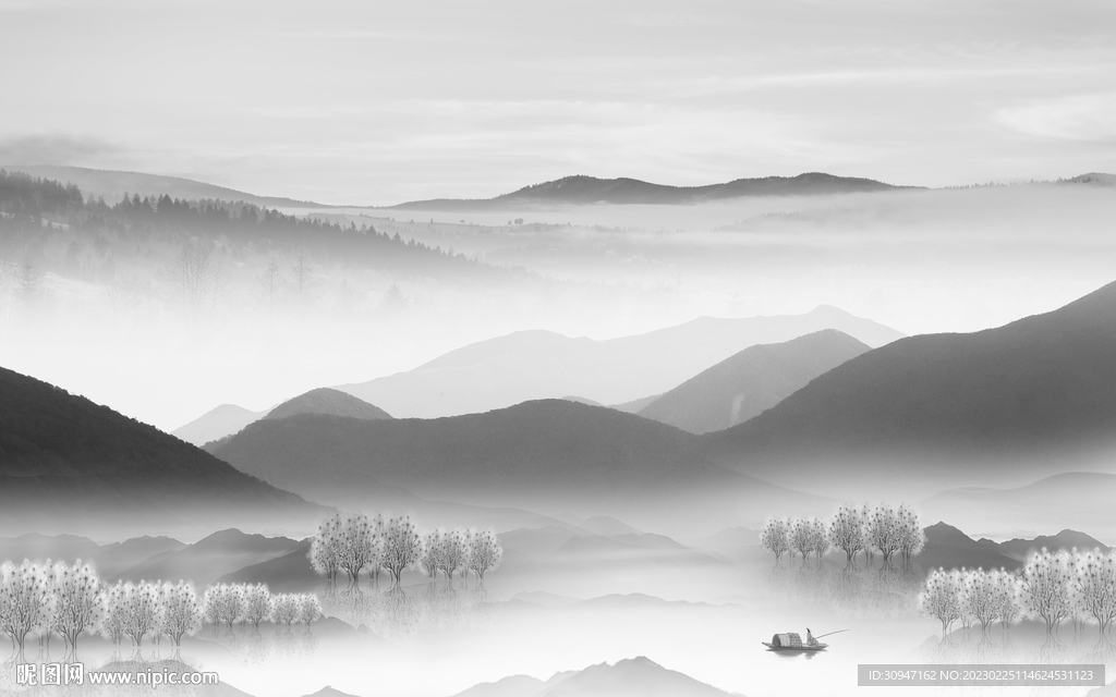 客厅 高端灰色山水 TiF分层