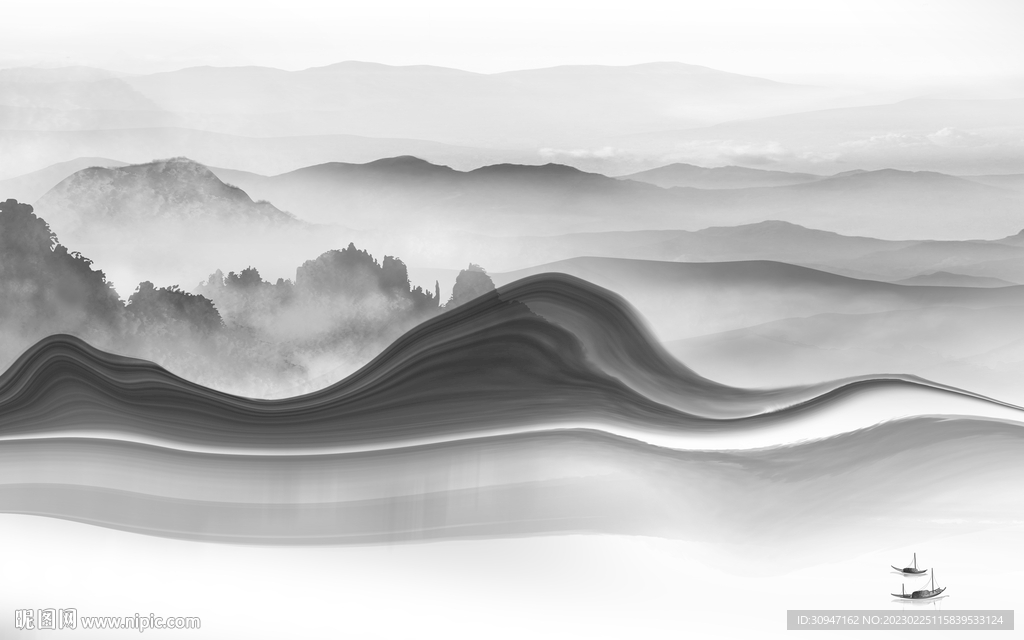 简约 高端灰色山水 TiF分层